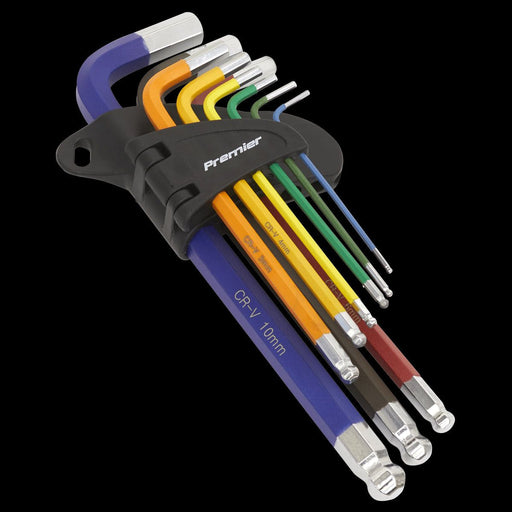 Sealey Ball-End Hex Key Set 9pc Colour-Coded Long Metric AK7190 Sealey - Town Tools 