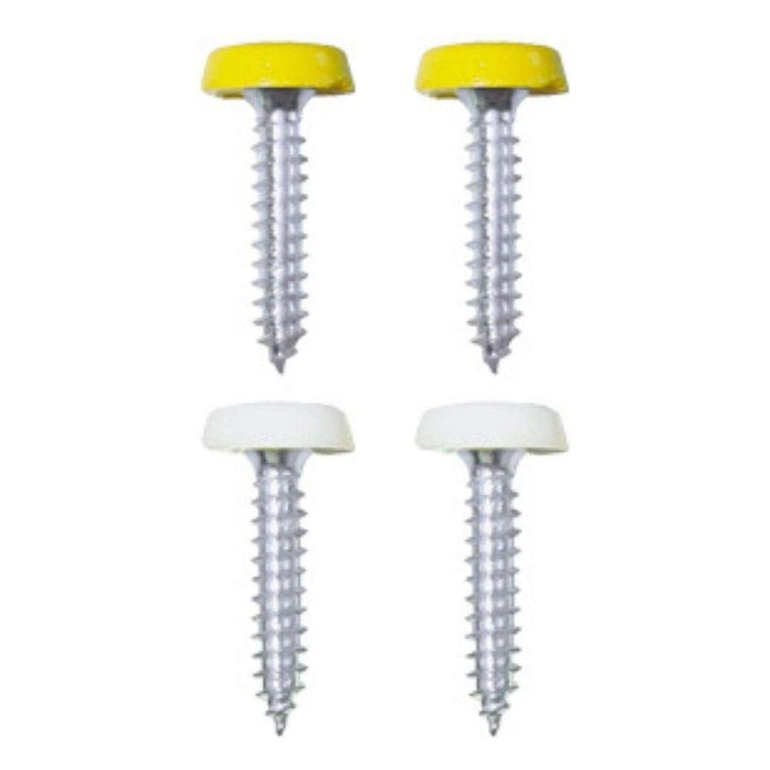 Wot-Nots Number Plate Plastic Top Screws - White & Yellow - Pack Of 4 Pearl - Town Tools 