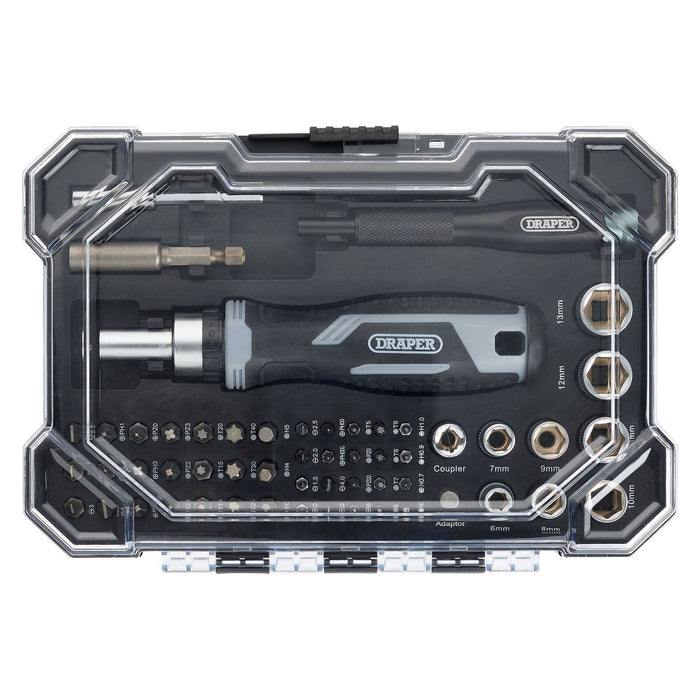Draper Soft Grip Ratchet Screwdriver and Bit Set (55 Piece) Draper - Town Tools