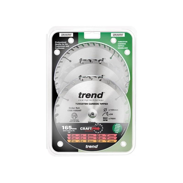 Trend CraftPro Cordless Saw Blade 165 x 20mm x 24T/40T (Pack 3) Trend - Town Tools