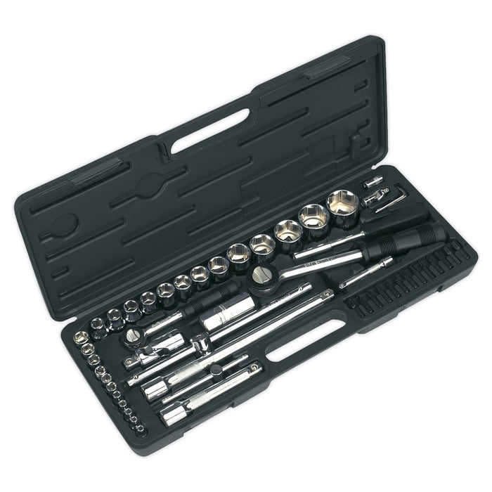 Siegen by Sealey Socket Set 52Pc 1/4Inch & 1/2Inchsq Drive 6Pt Walldrive