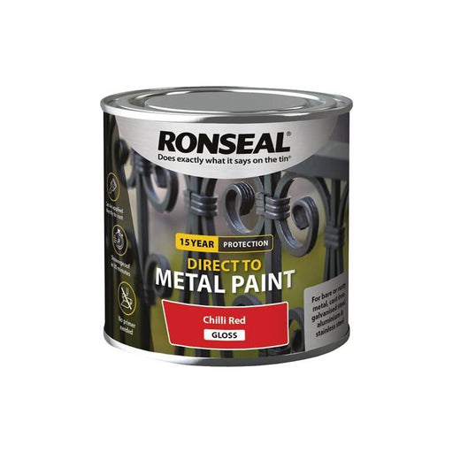 Ronseal Direct to Metal Paint Chilli Red Gloss 250ml Ronseal - Town Tools
