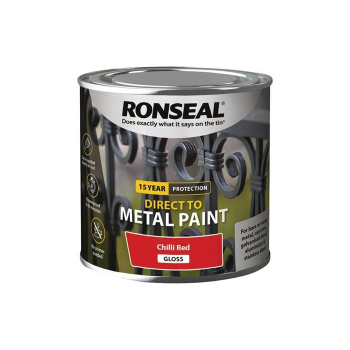 Ronseal Direct to Metal Paint Chilli Red Gloss 250ml Ronseal - Town Tools