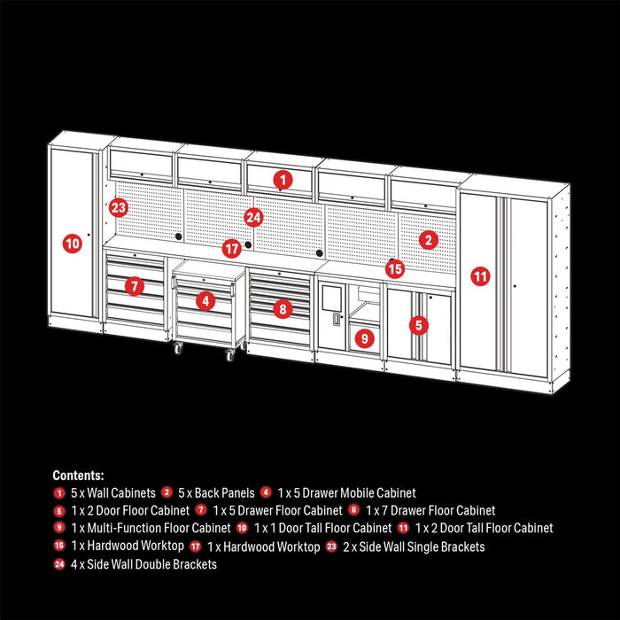 Draper BUNKER Modular Storage Combo with Hardwood Worktop (25 Piece) 04390 Draper - Town Tools 