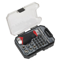 Sealey Fine Tooth Ratchet Screwdriver Socket & Bit Set 24pc Stubby AK64906