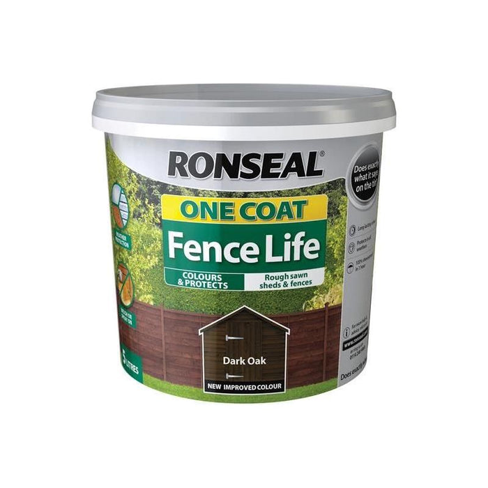 Ronseal One Coat Fence Life Dark Oak 5 litre Ronseal - Town Tools