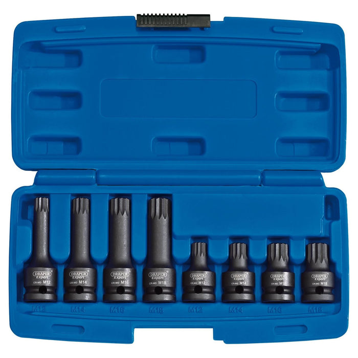 Draper Tamper Proof Impact Spline Set, 1/2" Sq. Dr. (8 Piece) 49460