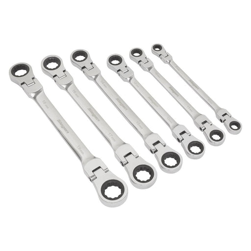 Sealey Flexi-Head Double End Ratchet Ring Spanner Set 6pc Metric S0806 Siegen by Sealey - Town Tools 