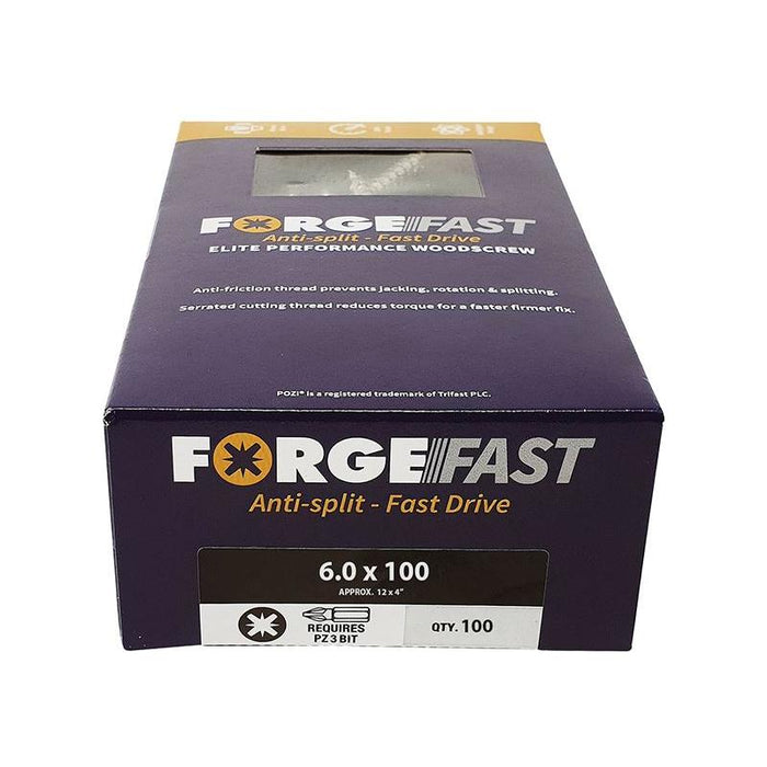 Forgefix ForgeFast Pozi Compatible Elite Performance Wood Screw ZY 6.0 x 100mm Box 100 ForgeFix - Town Tools