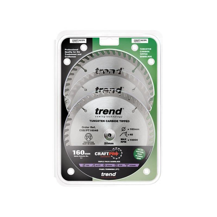 Trend CraftPro Panel Trim Saw Blade 160 x 20mm x 48T (Pack 3) Trend - Town Tools