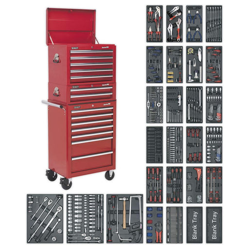 Tool Chest Combination 14 Drawer with 1179pc Tool Kit - Red Sealey - Town Tools