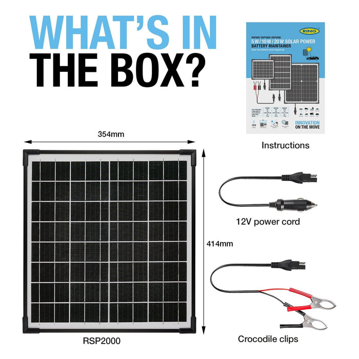 Ring Automotive RSP2000 20W Solar Panel Battery Maintainer 18v Monocrystalline C Ring Automotive - Town Tools 