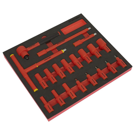 Premier Insulated Socket Set with Tool Tray 3/8"Sq Drive 20pc - VDE Approved Sealey Premier - Town Tools 