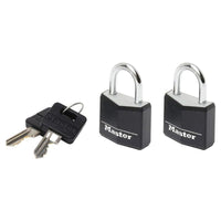 Master Lock Aluminium Black Vinyl Cover 20mm Padlock 3-Pin - Keyed Alike x 2
