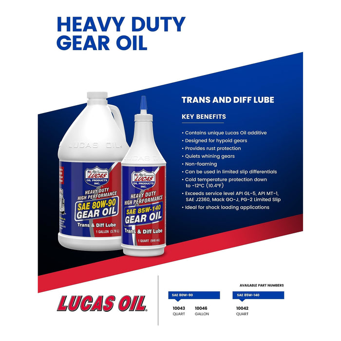 Lucas Oil 80W90 Gear Oil 946Ml 10043 Lucas Oil Oil - Town Tools 