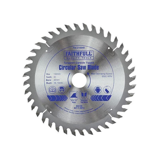 Faithfull TCT Circular Saw Blade 150 x 20mm x 40T POS Faithfull - Town Tools