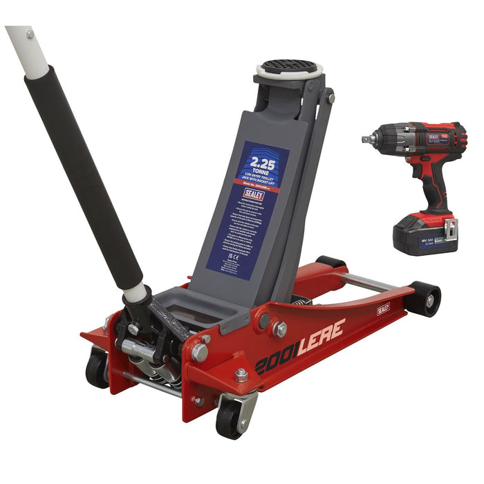 Sealey 2.2 Tonne Trolley Jack & 18V Cordless Impact Wrench - Red 2001LERECOMBO Sealey - Town Tools 