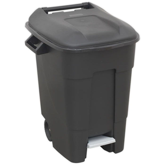 Sealey Refuse/Wheelie Bin with Foot Pedal 100L Black BM100P Sealey - Town Tools 