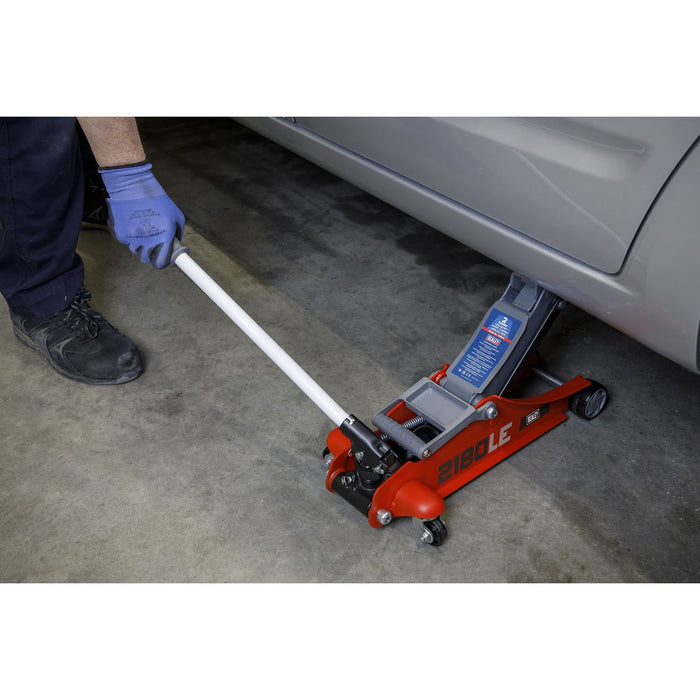 Sealey 180 Handle Low Profile Short Chassis Trolley Jack 2 Tonne - Red 2180LE Sealey - Town Tools 