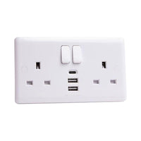 Deta Vimark Switched Socket 2-Gang + 3 USB Ports 13A