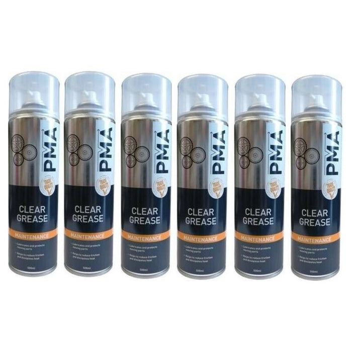 6x PMA Clear Spray Grease 500ml Water Resistant Aerosol Lubricant PTFE Chain etc