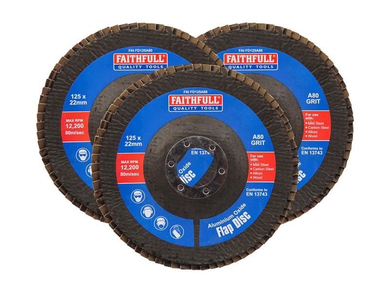 Faithfull Aluminium Oxide Flap Disc 125 x 22mm 80 Grit (3 Pack) Faithfull - Town Tools