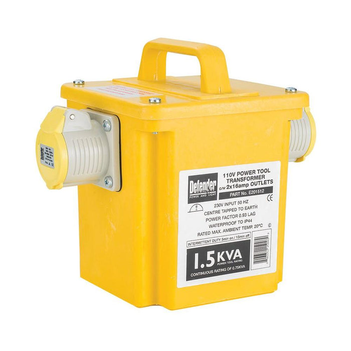 Defender 1.5kVA Transformer 16A 110V 16A Defender - Town Tools 