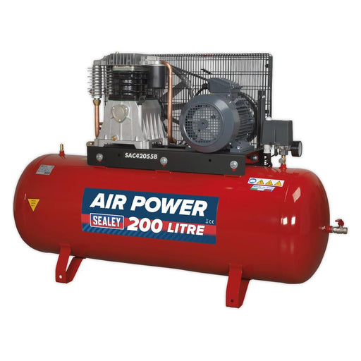 Sealey Air Compressor 200L Belt Drive 5.5hp 3ph 2-Stage with Cast Cylinders Sealey - Town Tools 