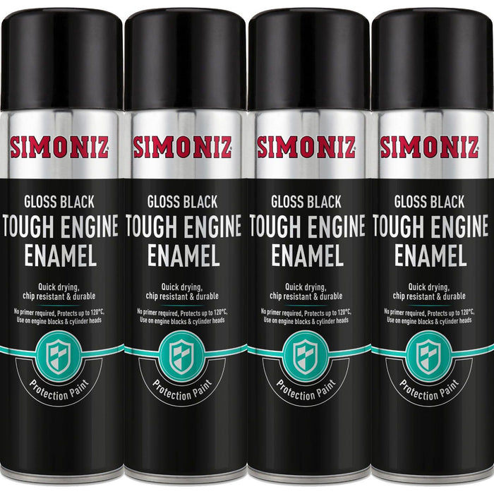 4x Simoniz Gloss Black Tough Car Spray Protection Paint Aerosol Durable 500ml Simoniz - Town Tools 