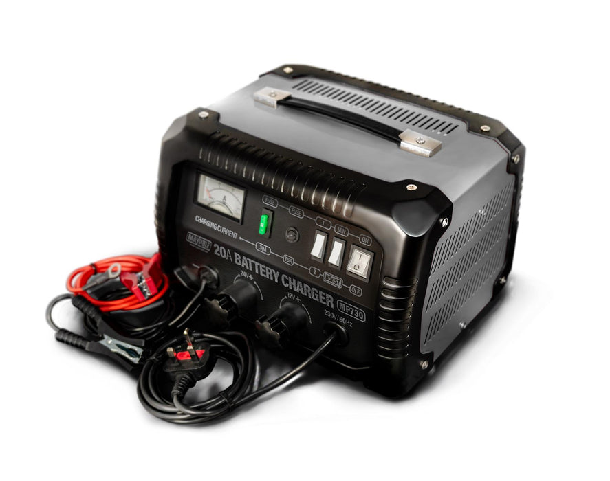 Maypole Heavy Duty Steel 20 Amp 12V/24V Car Van Tractor Battery Charger Mp730