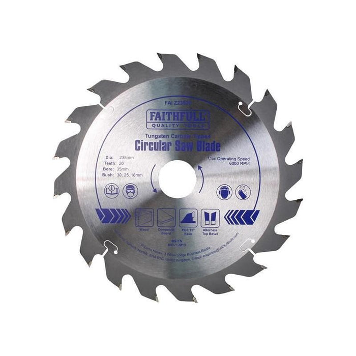 Faithfull TCT Circular Saw Blade 235 x 35mm x 20T POS Faithfull - Town Tools