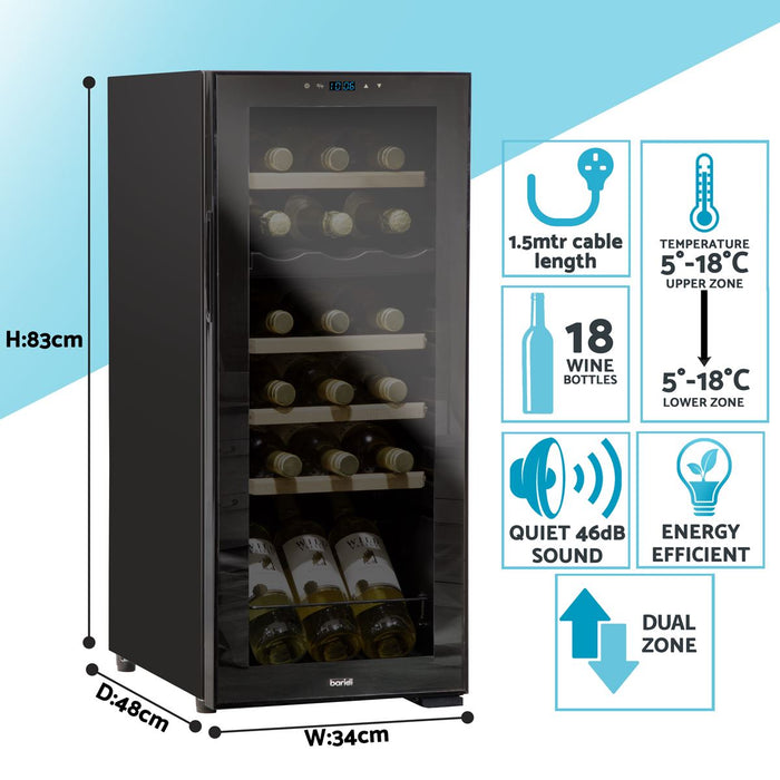 Baridi 18 Bottle Dual Zone Wine Fridge & Cooler DH89