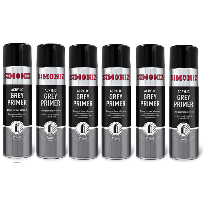 6 x Simoniz Large Grey Primer Acrylic Aerosol Auto Car Spray Paint 500ml SIMP11D