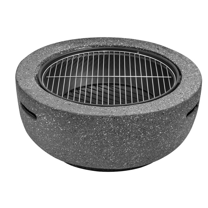 Dellonda Round MgO Fire Pit with BBQ Grill Ø60cm Safety Mesh Screen - Dark Grey