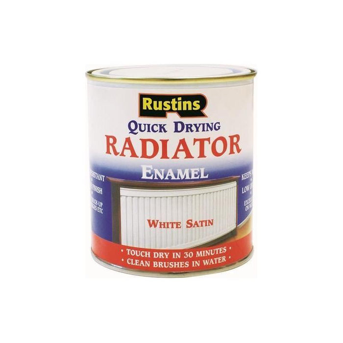 Rustins Quick Dry Radiator Enamel Paint Satin White 500ml Rustins - Town Tools
