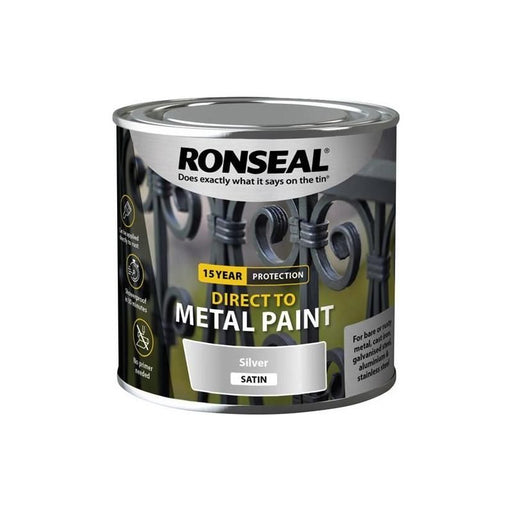 Ronseal Direct to Metal Paint Silver Satin 250ml Ronseal - Town Tools