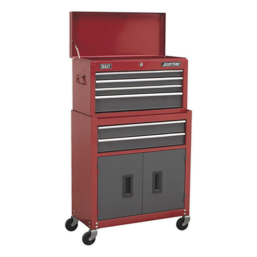 Sealey Topchest & Rollcab Combination 6 Drawer with Ball-Bearing Slides- Red Sealey - Town Tools 