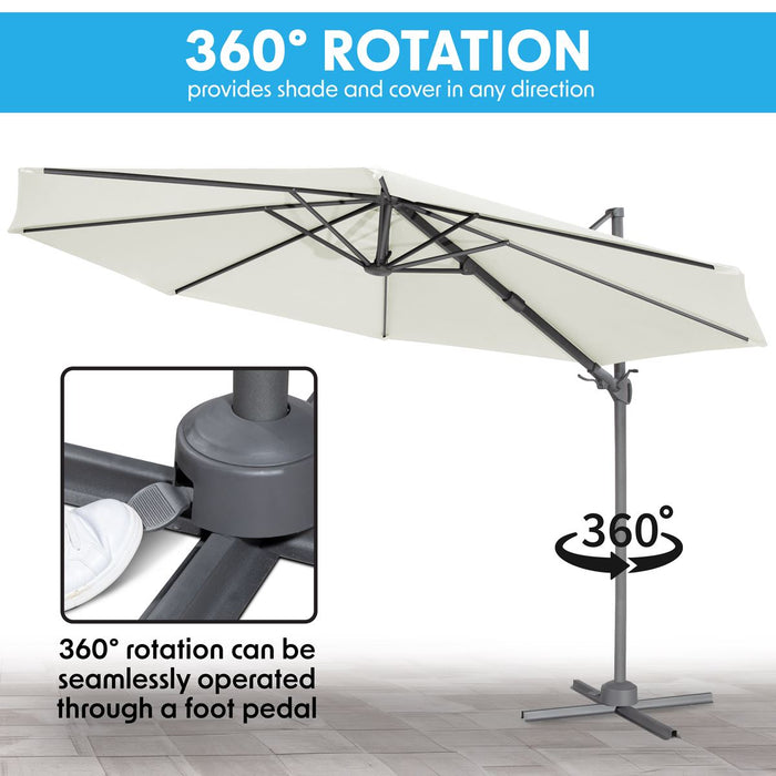 Dellonda Cantilever Parasol with 360 Rotation, Tilt & Cover 3m - Cream