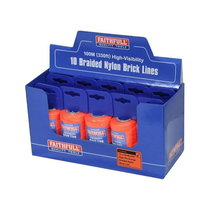 Faithfull Hi-Vis Nylon Brick Line 100m (330ft) Orange Faithfull - Town Tools