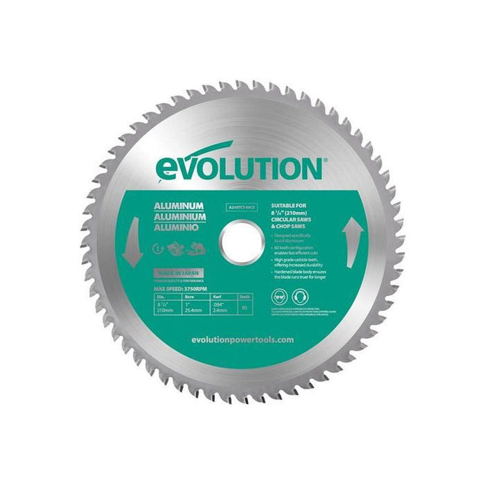 Evolution Aluminium Cutting Circular Saw Blade 210 x 25.4mm x 60T Evolution - Town Tools