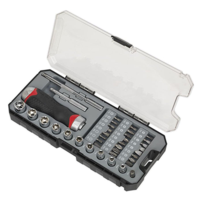 Sealey Fine Tooth Ratchet Screwdriver Socket & Bit Set 38pc AK64905 Sealey - Town Tools 