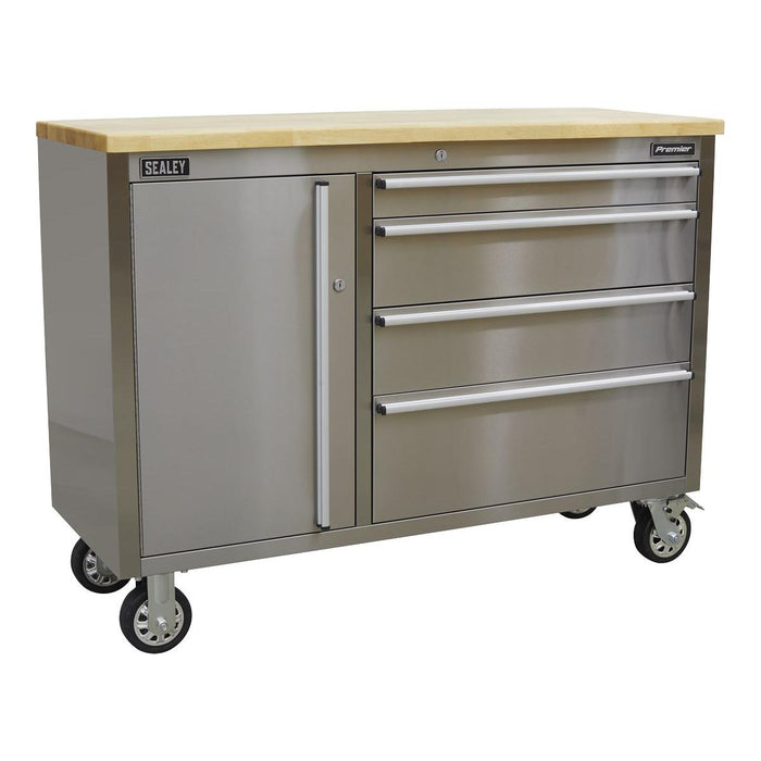 Sealey Mobile Stainless Steel Tool Cabinet 4 Drawer AP4804SS Sealey - Town Tools 