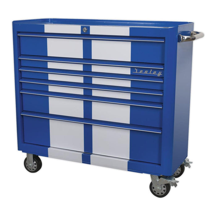 Sealey Rollcab 6 Drawer Wide Retro Style Blue with White Stripes AP41206BWS Sealey - Town Tools 