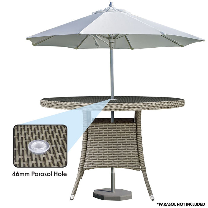 Dellonda Chester Rattan Wicker Round Outdoor Dining Table Tempered Glass Top