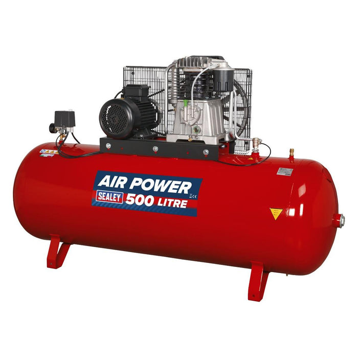 Sealey 500L Belt Drive Air Compressor with Cast Cylinders 7.5hp 3ph 2-Stage Sealey - Town Tools 