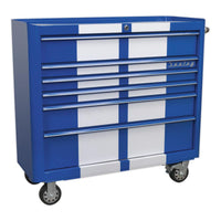 Sealey Rollcab 6 Drawer Wide Retro Style Blue with White Stripes AP41206BWS