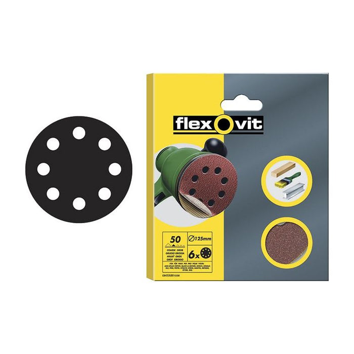 Flexovit Hook & Loop Sanding Disc 115mm Medium 80G (Pack 6) Flexovit - Town Tools