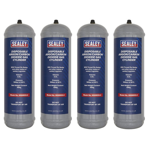 Sealey Disposable Argon/Carbon Dioxide Gas Cylinder 430g, 2.2L - Pack of 4 Sealey - Town Tools 