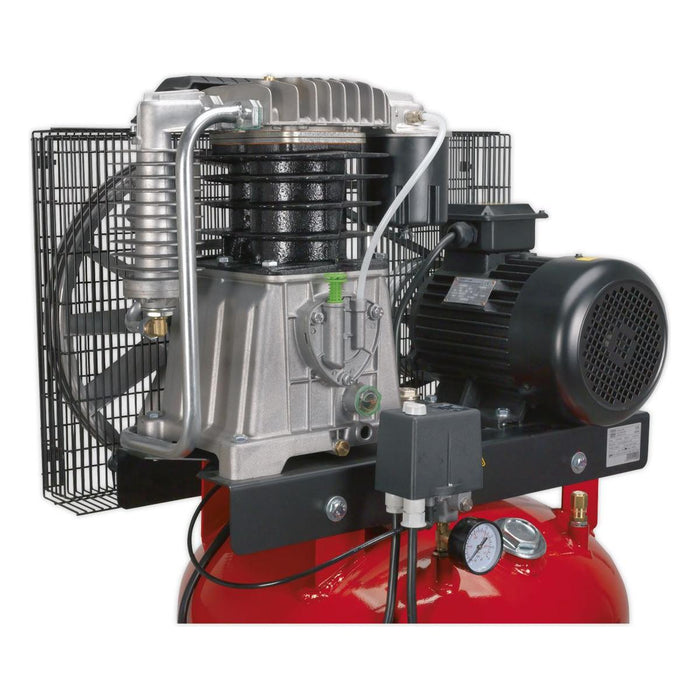 270L Vertical Belt Drive Air Compressor with Cast Cylinders 7.5hp 3ph 2-Stage Sealey - Town Tools 