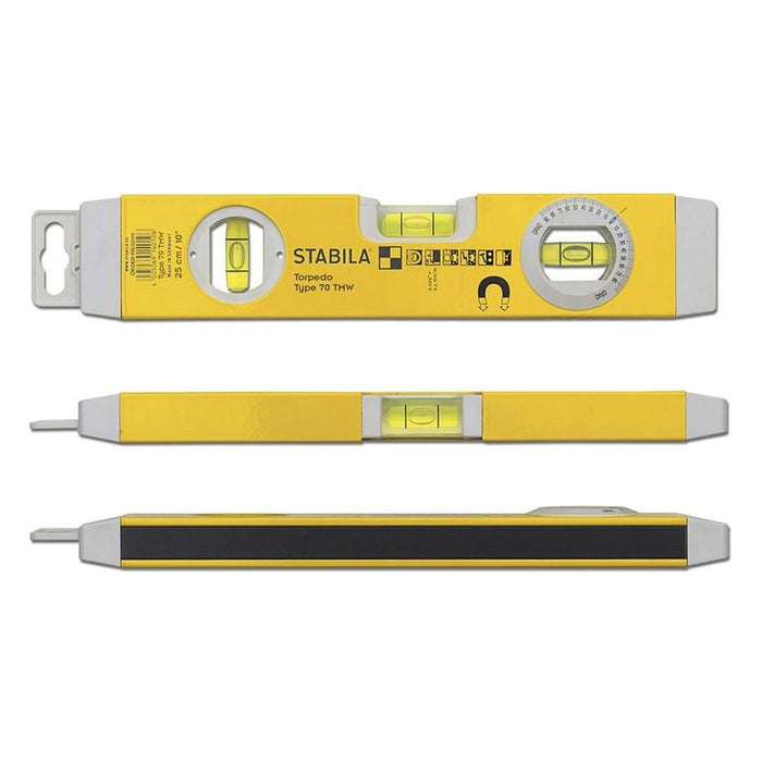 Stabila 70TMW Torpedo Level 26cm Magnetic Base & Rotatable Angle Vial Stabila - Town Tools
